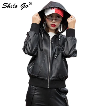 

Plus Size Leather Jacket Women Casual Hooded Side Big Pocket Zip Sheepskin Genuine Leather Coat Oversize Loose Female Outwear