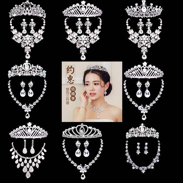 Novo luxo bijoux rhinestone crown brincos colar de jóias conjuntos de jóias mulheres partido jantar de casamento ternos acessórios (2)