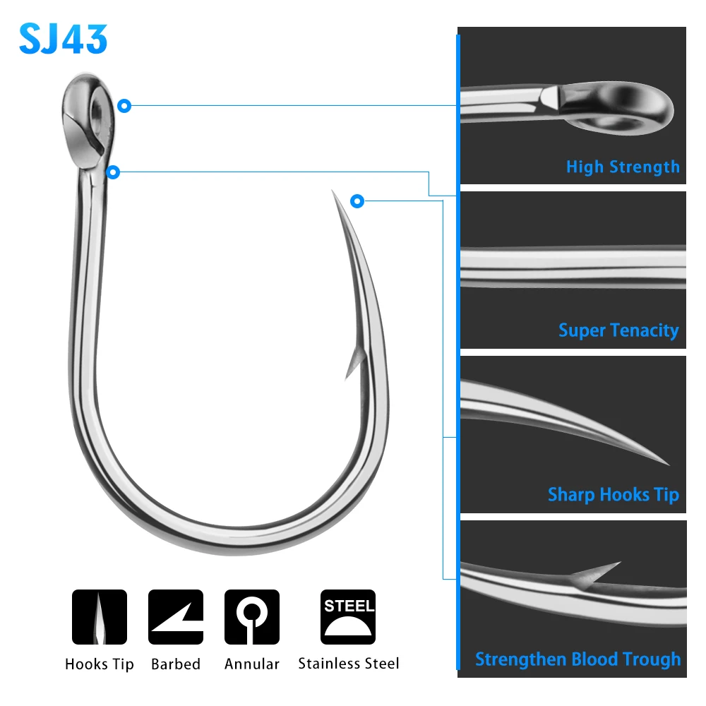 20 шт. рыболовный крючок для морской воды SJ43 модель 1/0 # 13/0 из нержавеющей стали
