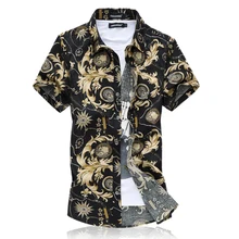 Для мужчин, короткий рукав с цветочной печатью платье рубашка плюс Размеры M-6XL Летний Тонкий Модная хлопковая блуза Повседневное деловая, общественная рубашки для мальчиков