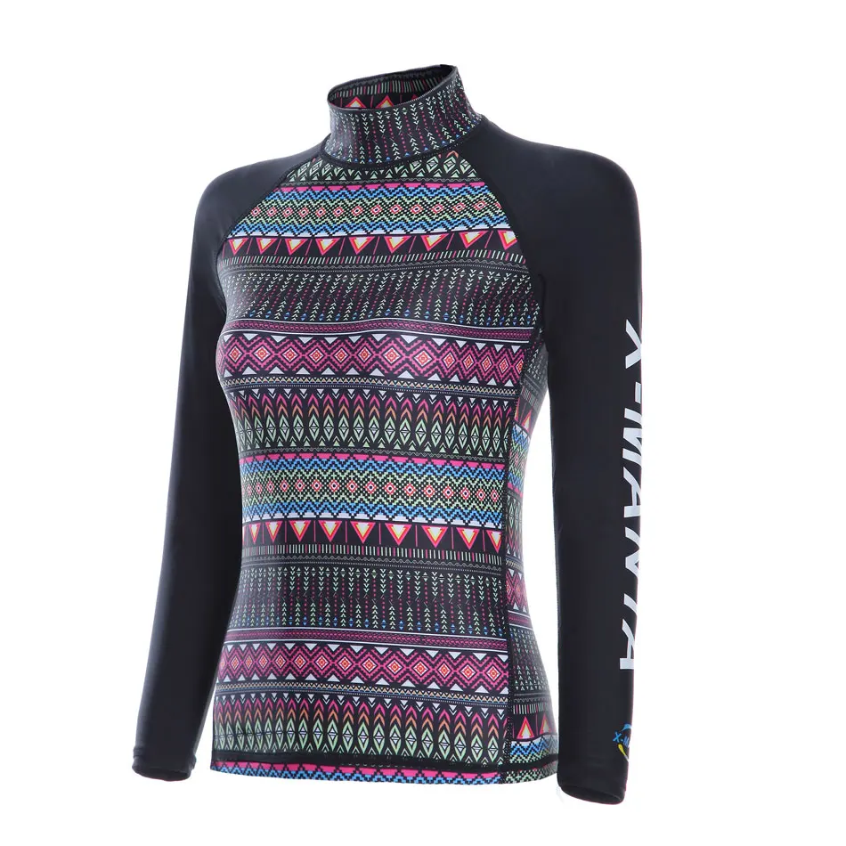 Women's High Neck Long Sleeve Sun Protection Beachwear Printed Rash Guard Top Black Basic Wetsuit Shirt цена Women's High Neck Long Sleeve Sun Protection Beachwear Printed Rash Guard Top Black Basic Wetsuit Shirt цены онлайн