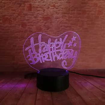 

Happy Birthday Letter Model 3D Illusion LED NightLight Luminous Colorful Touch Flash Fairy Light Desk Lamp Toys Birthday gift