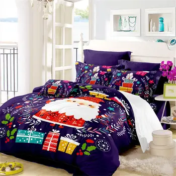 

Colorful Christmas Bedding Set Cute Santa Claus Multi-Color Gift Print Duvet Cover Cartoon Plant Printed Bed Cover Pillowcase
