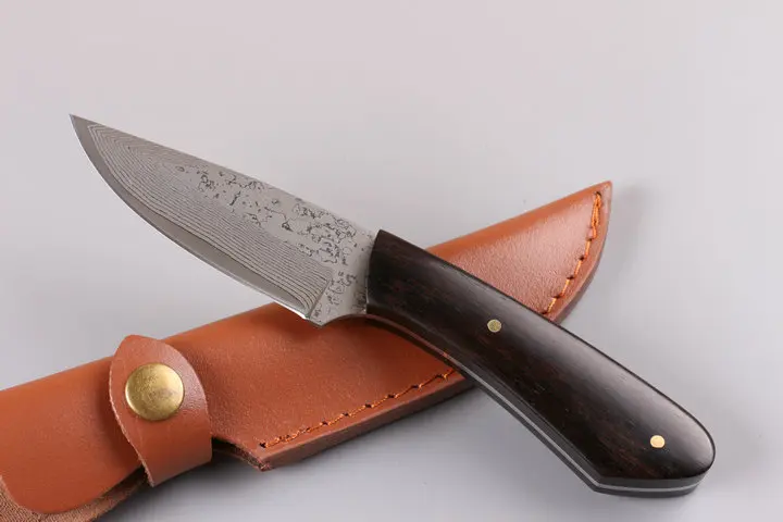 Маленький Дамаск собирает фиксированную рукоятка ножа из черного дерева нож для выживания EDC Кемпинг Мультифункциональные Ножи Инструмент высокого качества