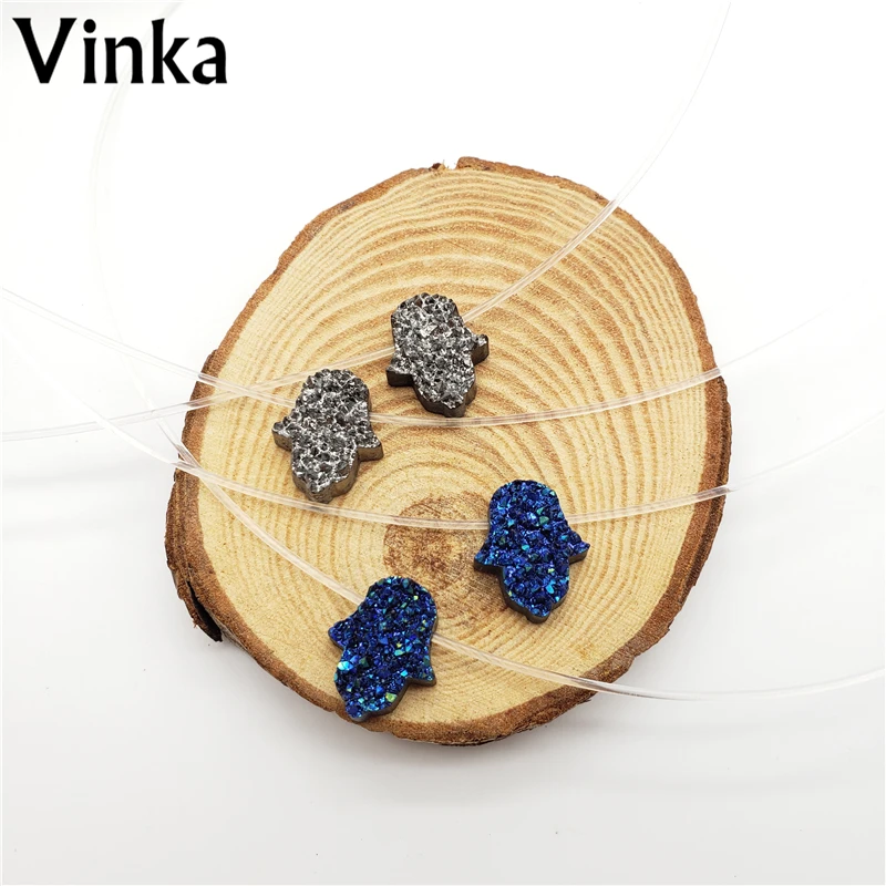 

2019 New arrival fashion clear fish chain Synthetic druzy hamsa necklace drusy fatima hand choker necklace for women and girls