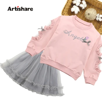 

Girls Sets Lace Sleeve Sweatshirt + Mesh Skirt 2PCS Girls Clothes Sets Autumn Winter Children Girls Clothing Sets Christmas Gift