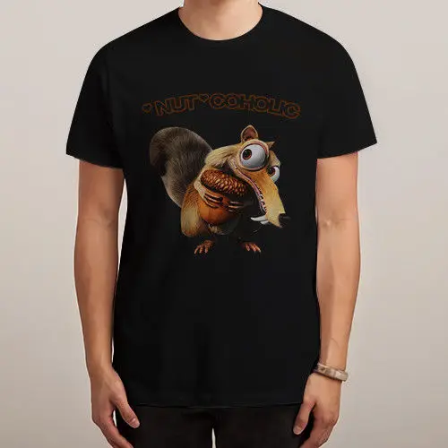 Scrat NutCoholic черная футболка футболки S-2XLMen's Новинка | Мужская одежда