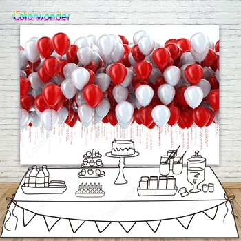 

Birthday Party Background for Photography Red with White Balloons 7x5ft White Backdrop for Wedding and Festival Celebration Prop