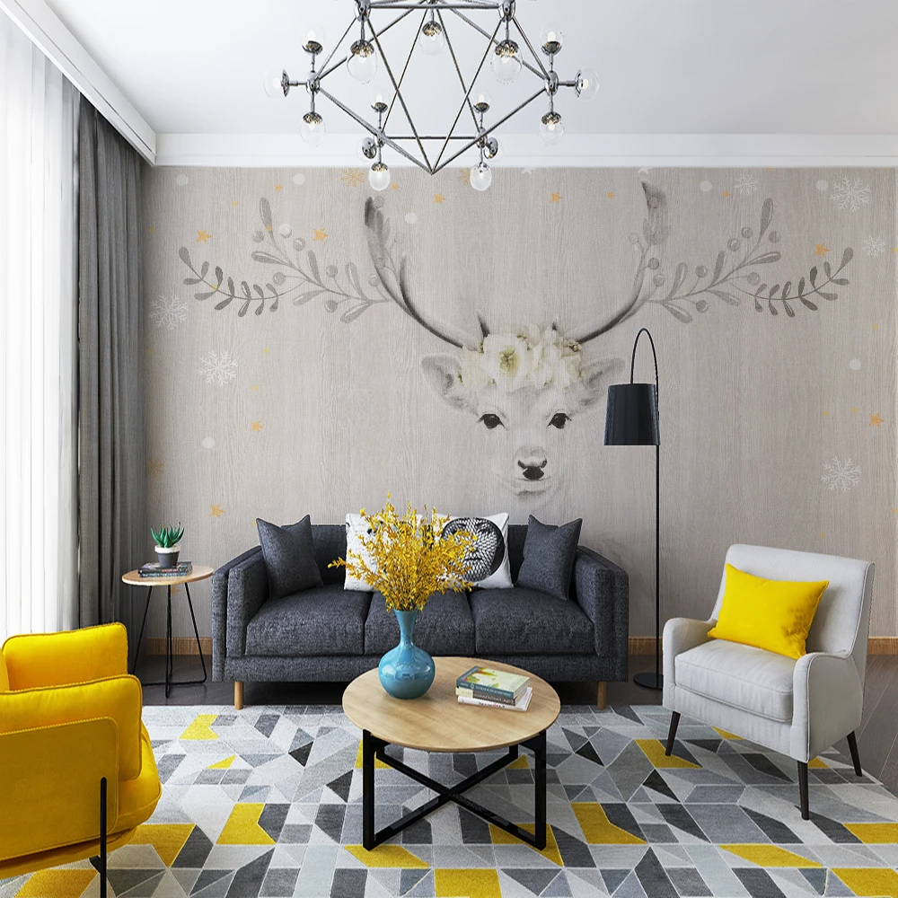 Custom 3d wallpaper American retro Mori pastoral elk hand painted watercolor floral wall - Silk waterproof material Custom 3d wallpaper American retro Mori pastoral elk hand painted watercolor floral wall - Silk waterproof material