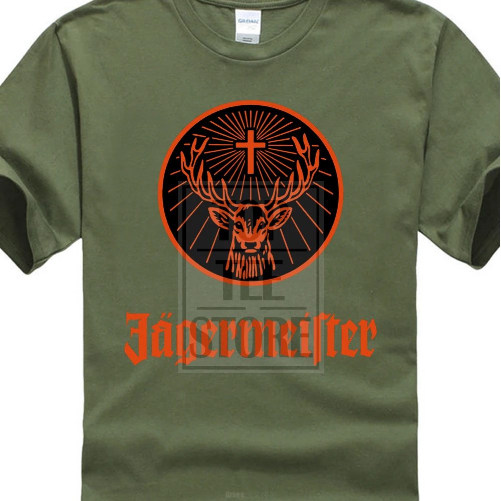 Jagermeister футболка алкоголь напиток логотип оранжевый печатных Мужская Размеры S 2Xl - Цвет: Армейский зеленый