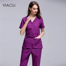 VIAOLI летние новые хирургические халаты модная молния дизайн v-образным вырезом медсестры одежда салон красоты стоматологическая клиника Спецодежда
