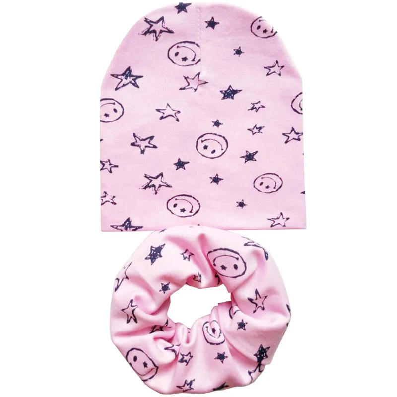 Pink Smile Set Новая осенне-зимняя детская шапка, комплект для мальчиков и девочек, шарф на шею, весенний теплый шейный платок, детские вязаные шапки, комплекты, хлопковая детская шапка, шарф - Цвет: Pink Smile Set