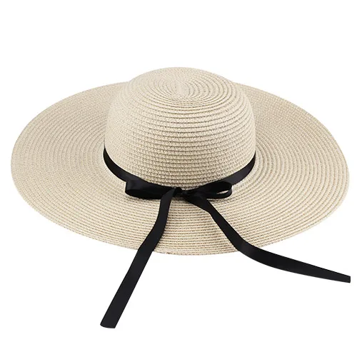 FURTALK Летние Соломенные Шляпы для Женщин Мода Дизайн Женщины Beach Sun Hat с Складной Наполнянный До Краев - Цвет: Бежевый