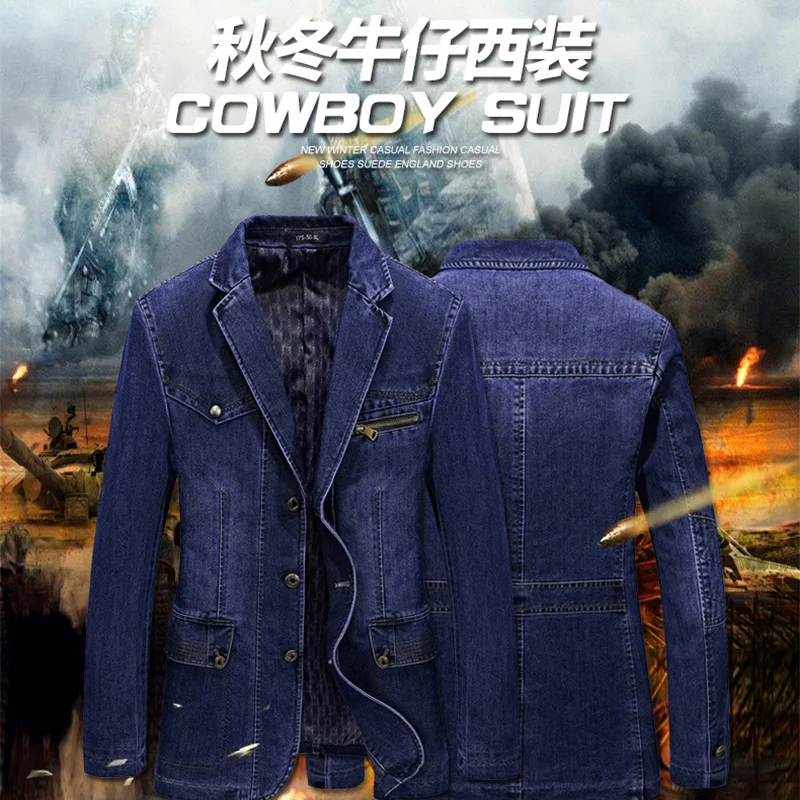 2019 حار بيع جديد الشتاء سترة الأزرق كاوبوي الرجال عارضة سترة نوعية جيدة الشتاء الدافئة ضئيلة رجل معاطف معطف زائد حجم 3XL