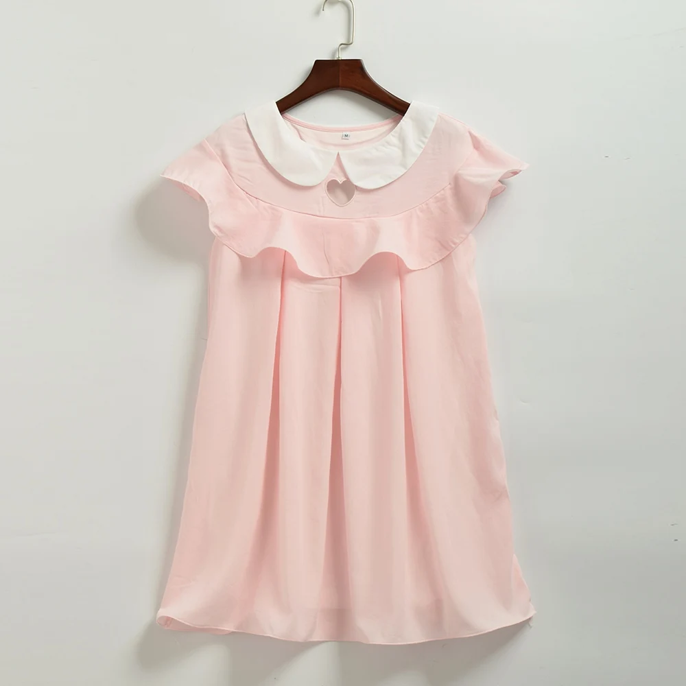 

Mori Girls Peter Pan Collar Sweet Heart Hollow Out Casual Ruffled Dress
