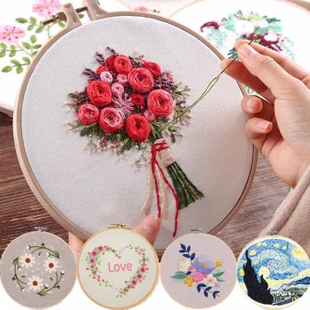 

Europe DIY Ribbon Flowers Embroidery Set with Frame for Beginner Needlework Kits Cross Stitch Series Arts Crafts Sewing Decor