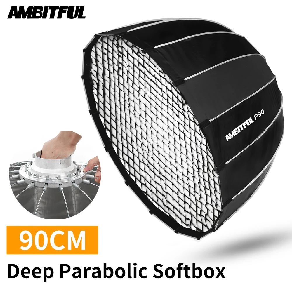 AMBITFUL портативный P90 90 см быстро устанавливаемый параболический софтбокс | Отзывы и видеообзор