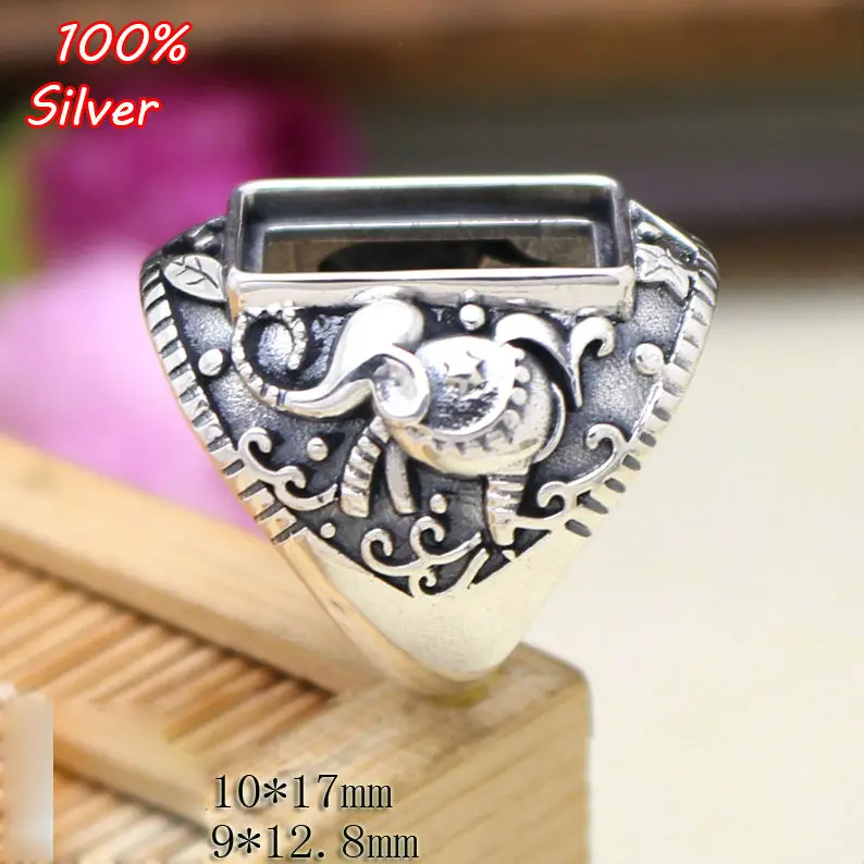 

925 Sterling Silver Adjustable Elephant Ring Blank Base DIY Handmade Blanks 9*13MM Cabochon Settings for Women Jewelry Finding