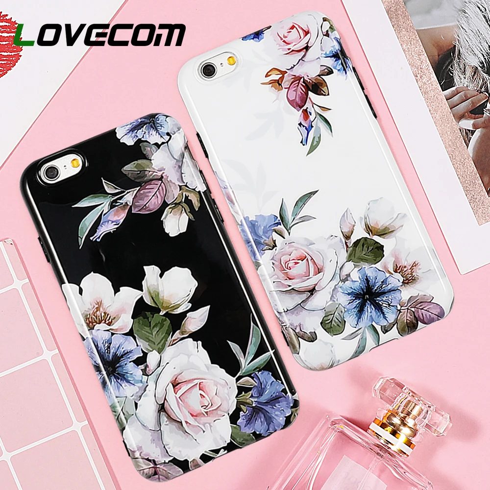 

LOVECOM Vintage Rose Flowers Cases For iPhone X XS Max XR 6 6S 7 8 Plus Valentine Gifts Glaze Soft IMD Phone Back Cover Coque