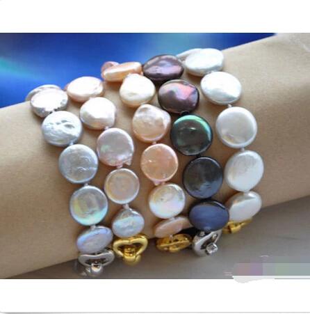 

P4028 wholesale 8" 14mm coin freshwater pearl bracelet 5pcs@^Noble style Natural Fine jewe SHIPPING 6.2 6.02