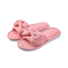 Autumn and winter new cotton slippers female home indoor non-slip thick bottom floor bow couple slippers wear soft bottom drag senza fretta summer women shoes home linen slippers couple indoor thick bottom slippers non slip floor shoes