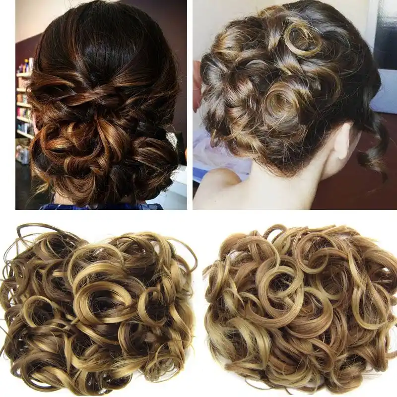 Jeedou Curly Hair Chignon Clip On Hair Updos Synthetic Gray Mix