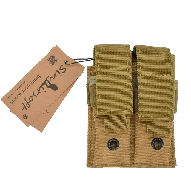 SINAIRSOFT Tactical Nylon 9mm 600D Molle Dual Double Pistol Magazine EDC Pouch Close Holster For Outdoor Hunting Combat Military DE