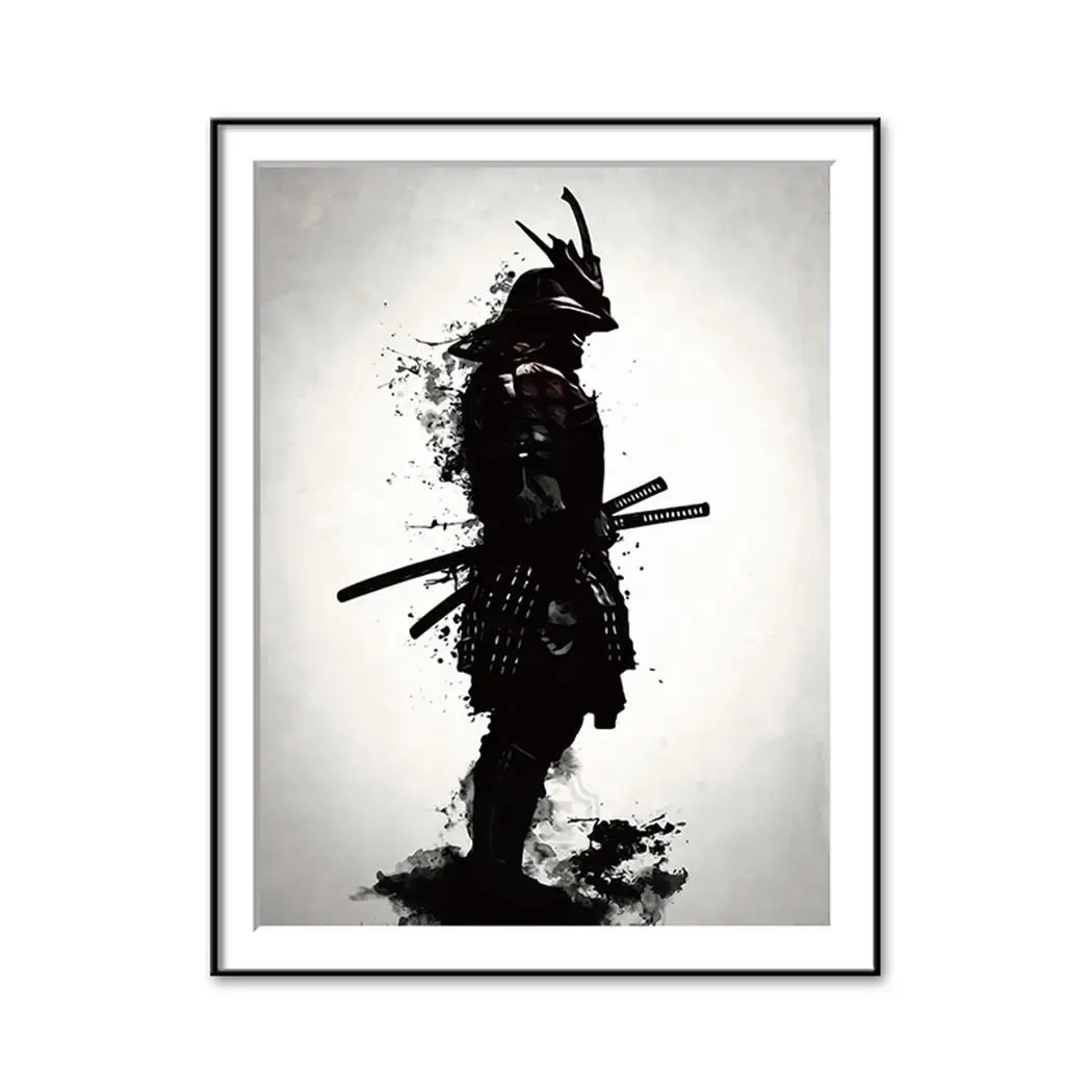 

DIY Modern Style Samurai Canvas Painting Black/White Frameless Samurai Poster Paintings Home Office Wall Minimalist Decor