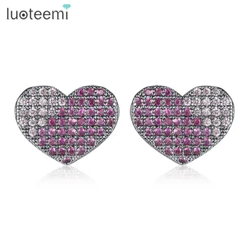 

Luoteemi Newest Style Unique Double Color Cubic Zirconia Micro Setting Heart Shape Stud Earrings For Women Ladies Party Jewelry