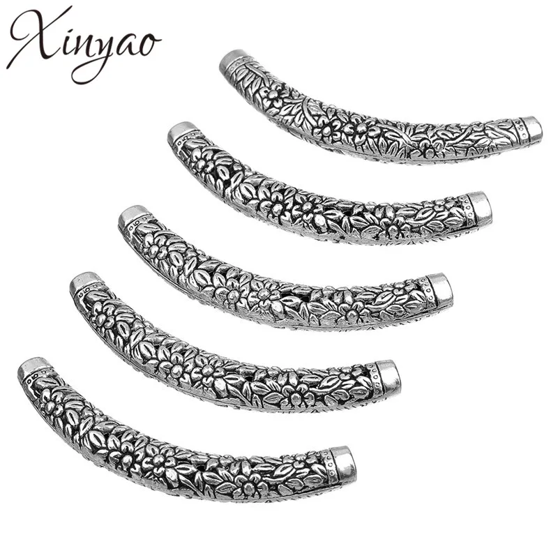 

10pcs/lot vintage zinc alloy curved silver Color cube spacer beads charms jewelry Tube beads For jewelry making DIY F921