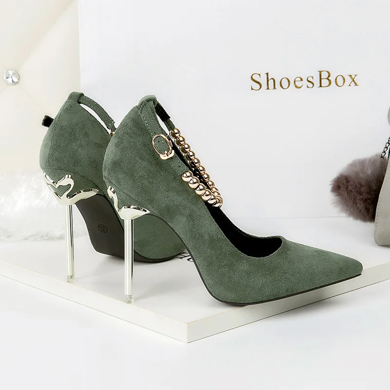 HENGSCARYING/ женские туфли-лодочки на высоком каблуке с металлическими шариками и цепочкой, женские пикантные свадебные туфли-лодочки с острым носком и ремешком, женская обувь Scarpins Hakken