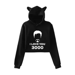 I Love You 3000, новые худи с принтом кота, женский модный пуловер, короткая рубашка, 2019, уличная толстовка с кошачьими ушками для девочек