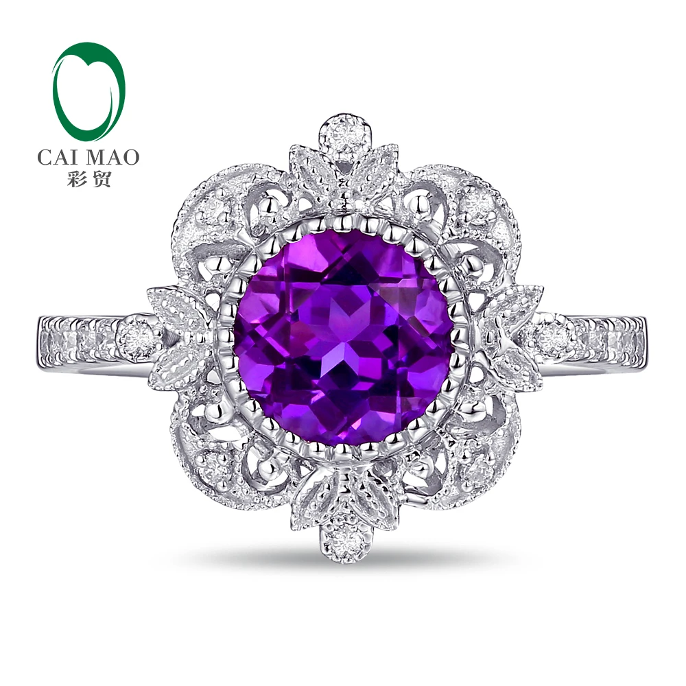 Caimao Jewelry 1.25ct Amethyst 14kt Gold 0.15ct Natural Diamond Engagement Ring