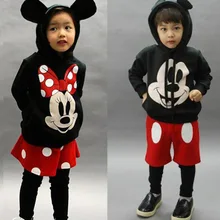 Одежда с Микки и Минни для девочек и мальчиков; сезон весна-осень; повседневные толстовки с длинными рукавами; Толстовка+ юбка-шорты+ леггинсы; комплекты из 2 предметов