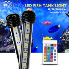 EU ONS UK Plug RGB Remote Aquarium Licht Aquarium IP67 Waterdichte 5050 SMD LED Bar Licht Aquatic Lamp Dompelpomp 19-48 CM(China)