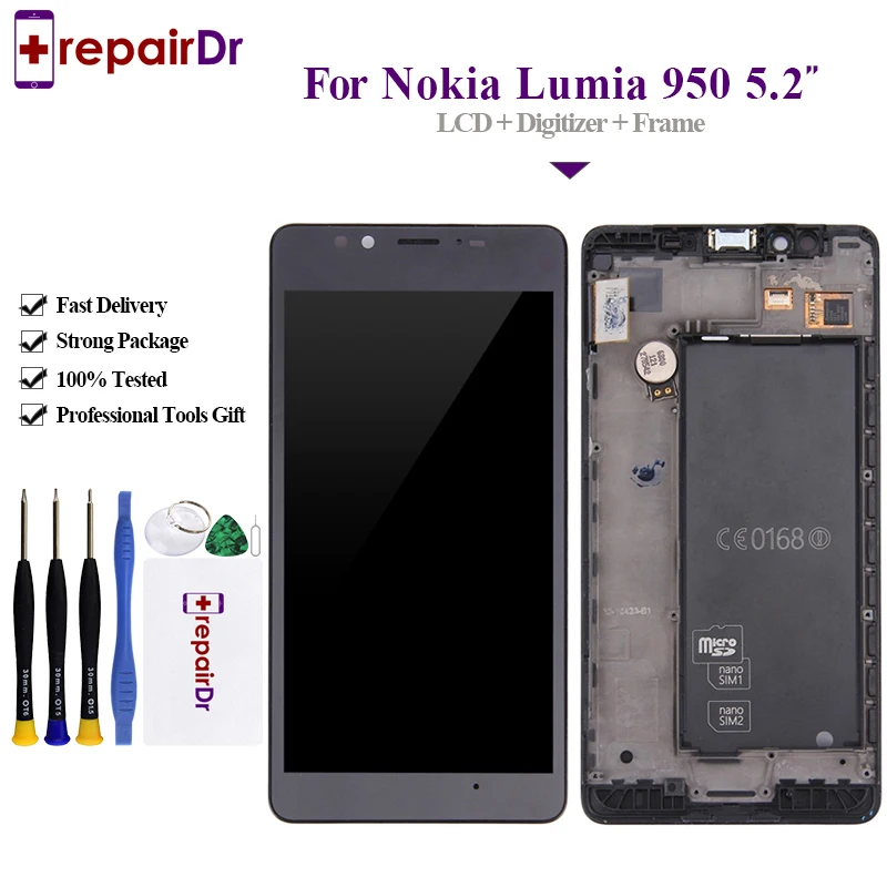 

Tested For Microsoft Nokia Lumia 950 LCD Display Touch Screen Digitizer Assembly With Frame Replacement 5.2" For Nokia 950 LCD