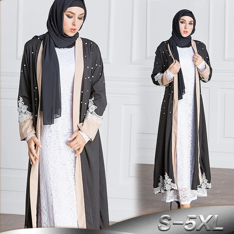 

Plus Size 5XL 2019 Open Abaya Kimonos Muslim African Women Long Beading Patchwork Cardigan Dubai Turkish Islamic Prayer Clothing