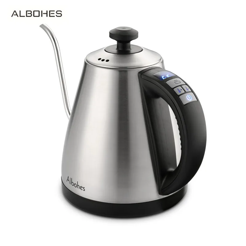 

ALBOHES 1L Electric Water Kettle 1000W Gooseneck Electric Kettle Stainless Steel Heat Preservation For Drip Coffee Tea US/EU