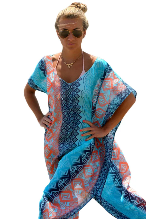 

Robe De Plage Art Bohemia Style Summer Long Beach Women Boho Dress loose Maxi Dress Chic Graphic Miami Beach Kaftan Poncho