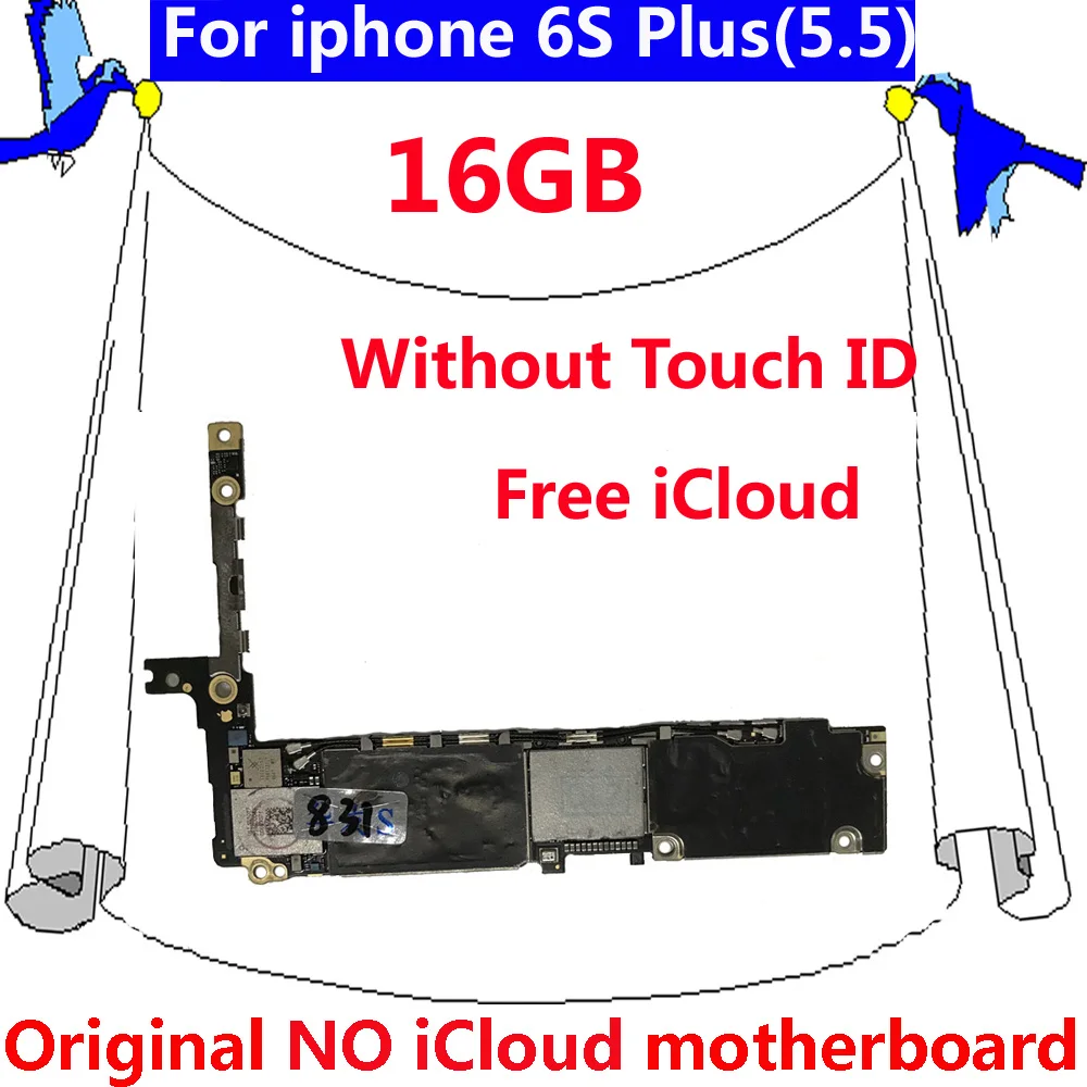 

original unlocked motherboard without Touch ID for iphone 6S Plus 16GB Clean iCloud IOS system mainboard for iphone 6 S Plus