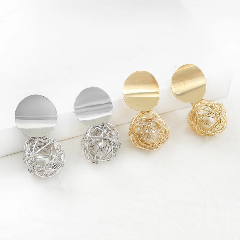 Newest Fashion Metal Large Round Earrings Metal Geometric Woven Ball Drop Earrings Party
