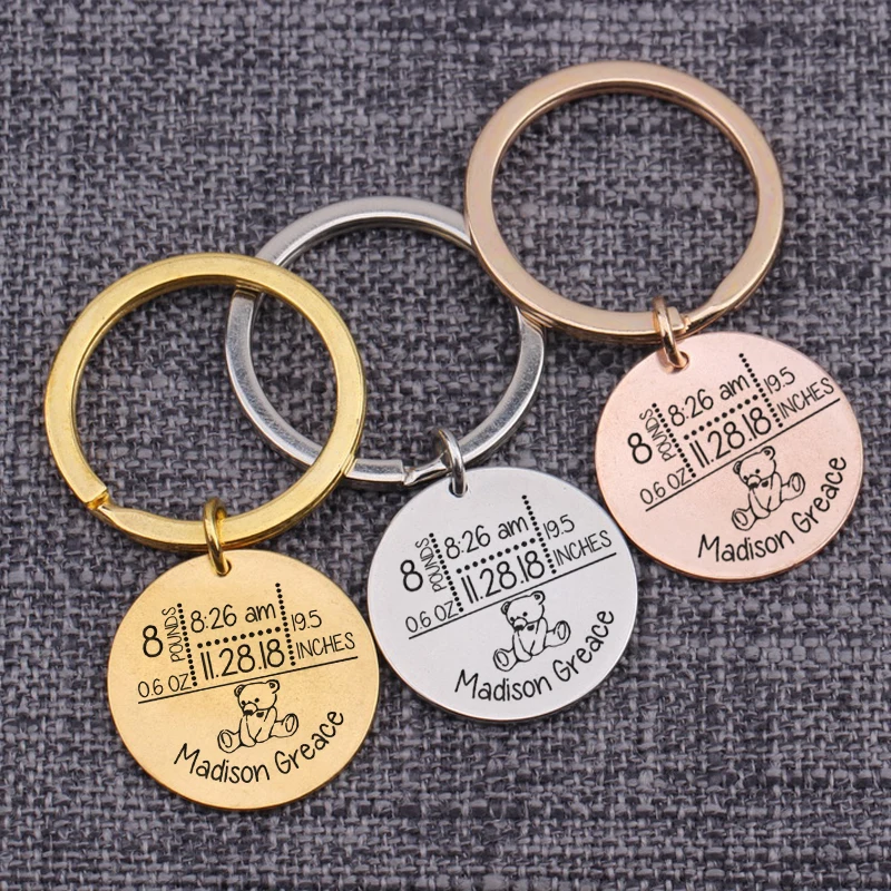 

New Born Child Custom Information Gift Keychain Weight Date Name Engraved Precious Memory Keepsake Gift For Baby Keyrings