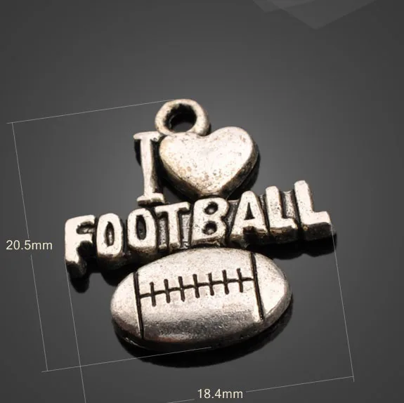 Высокое качество 50 шт./лот 20 5 мм * 18 4 Античное посеребренное покрытие I Love Football