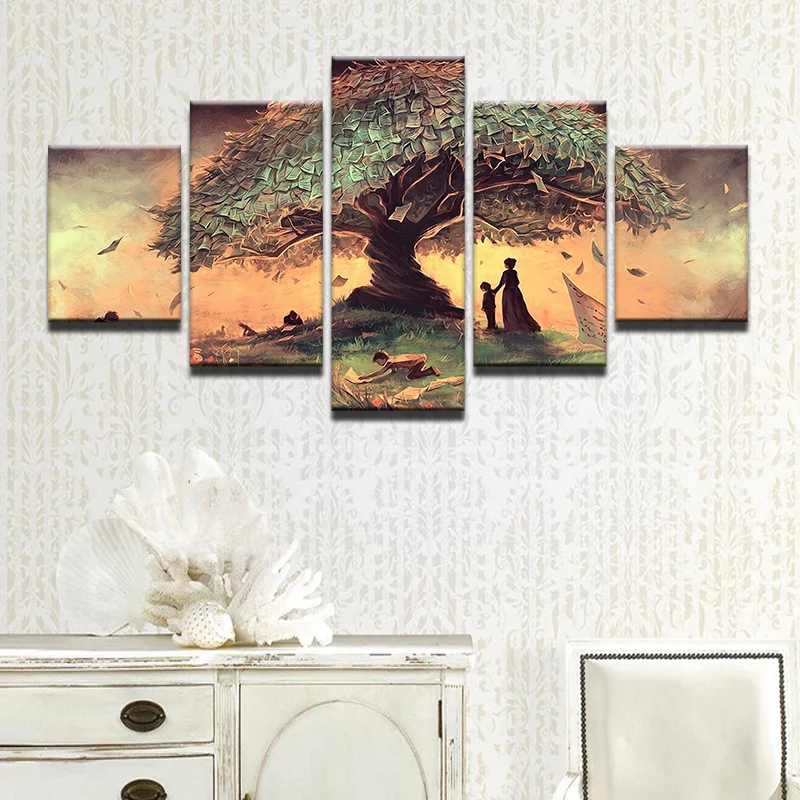5 Panel Wish Tree Modern Canvas Wall Art Painting Abstract