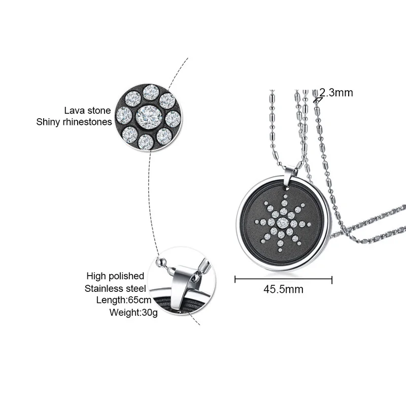 Vnox Scalar Quantum Energy Ions Pendant for Men Necklace Lava Stone Crystals Stainless Steel 25&quot Chain w/ Box Card Male Jewelry|pendant men|male
