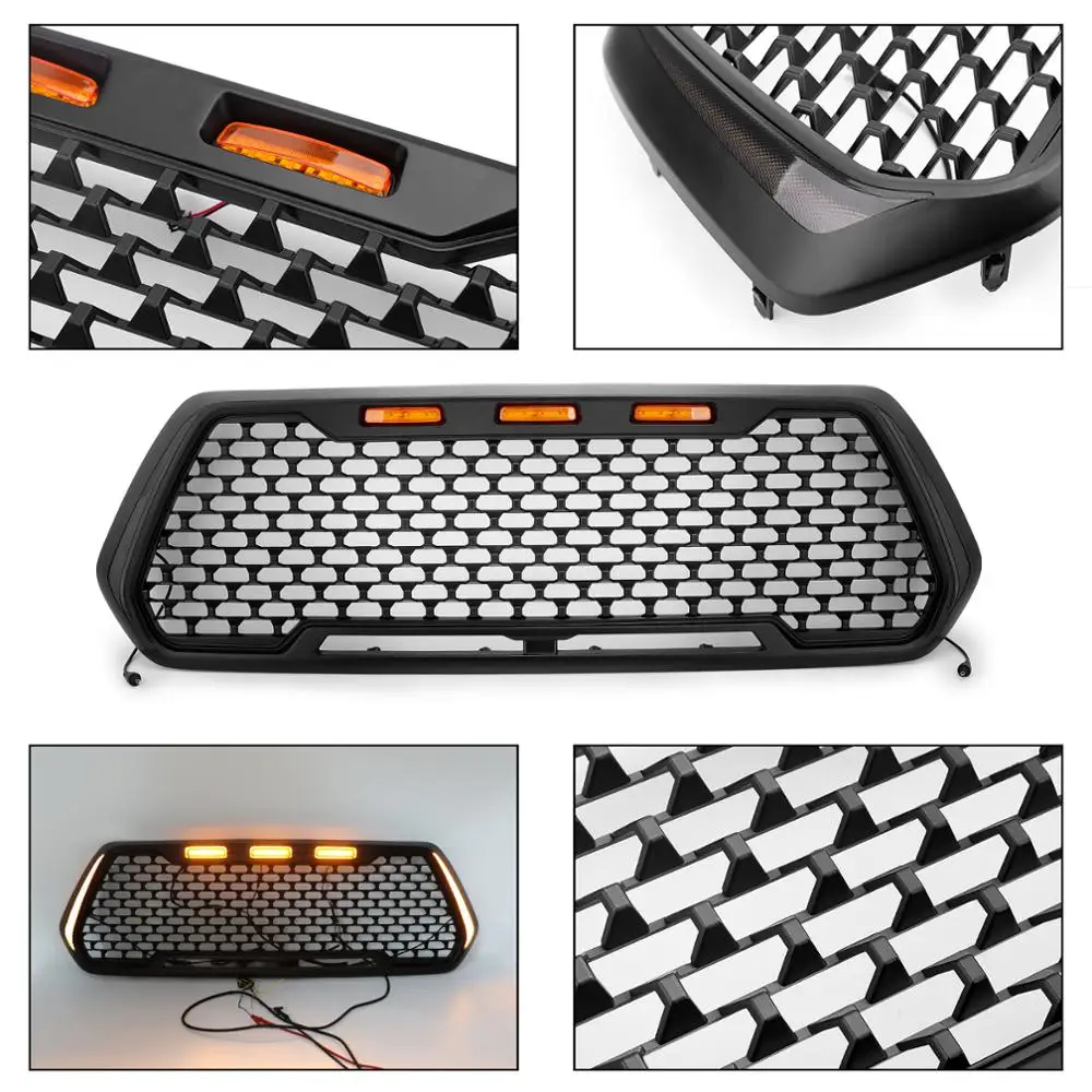

Areyourshop Front Honeycomb Mesh Grill + LED Turn Signal Light&Day Light For Tacoma 16-2019 Front Bumper Grille Car Accessories