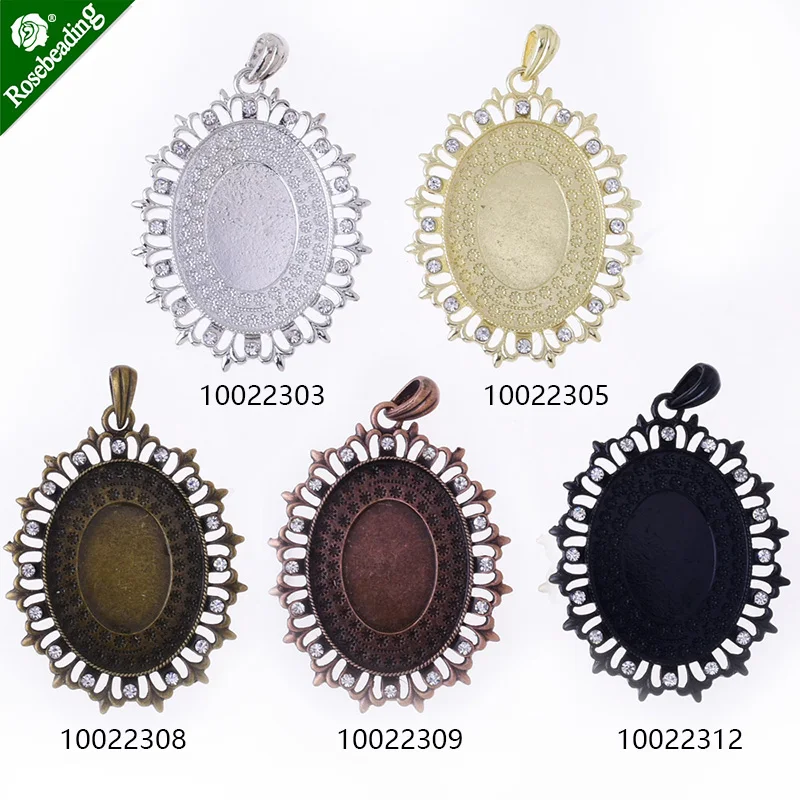 5X Black Oval Pendant Trays Fit 33*24mm Cabochon Base Setting Blank Bezel Frame