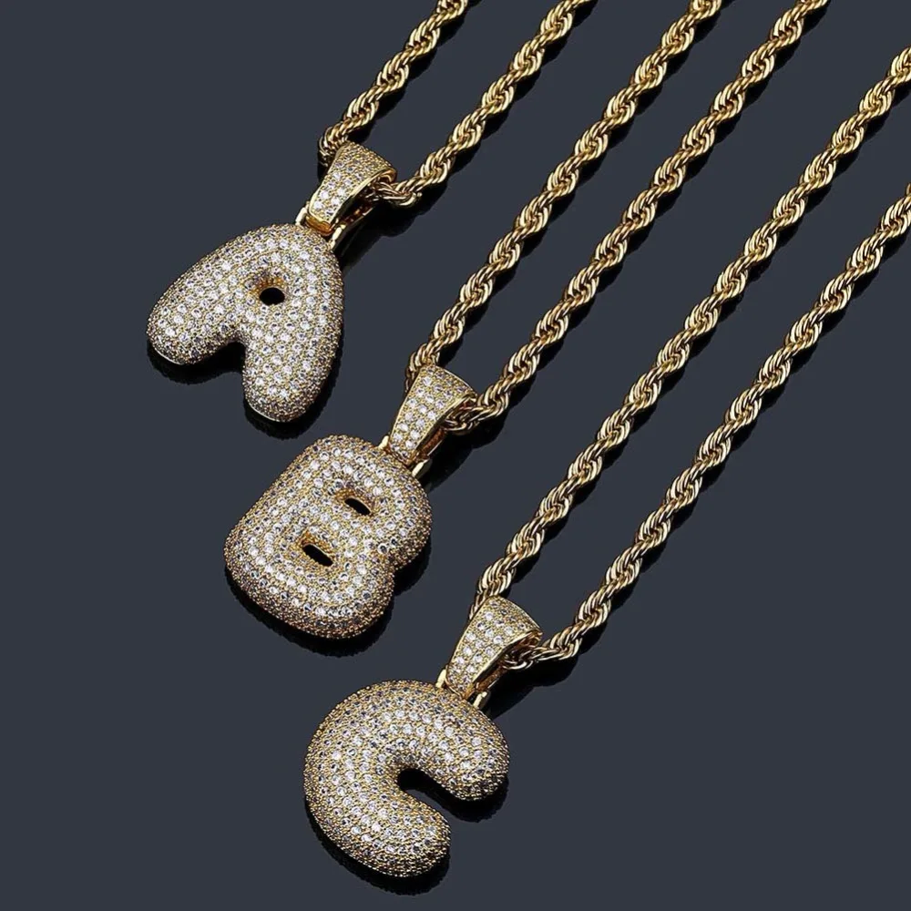 Shineland Custom 26 Letters Name Pendant Iced Out Gold Silver Rose Gold