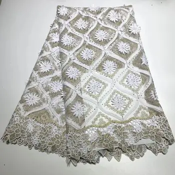 

2019 High Quality African Lace Fabric White Milk Silk Applique Lace French Tulle Lace Fabric For Nigerian Wedding Dress(6-19