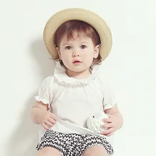 Милая блузка с пышными рукавами для маленьких девочек детская белая рубашка удобные летние топы для детей 0-24 месяцев